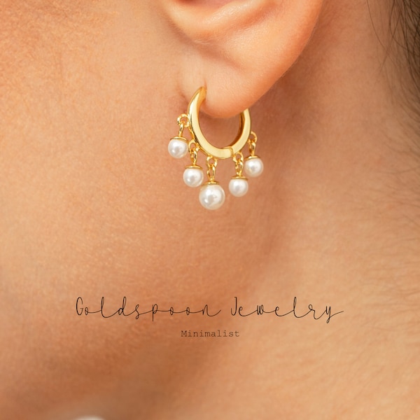 Pearl Earrings - Pearl Drop Hoops - Minimalist Earrings - Dainty Earrings - Dangle Earrings - Gold Hoop Earrings - CORA EARRINGS