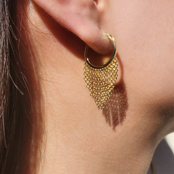 Chain Drop Earrings Dainty Hoop Earrings Wedding Jewelry Business  Casual Earrings Dangle Chain Hoop Earring SONJA EARRINGS