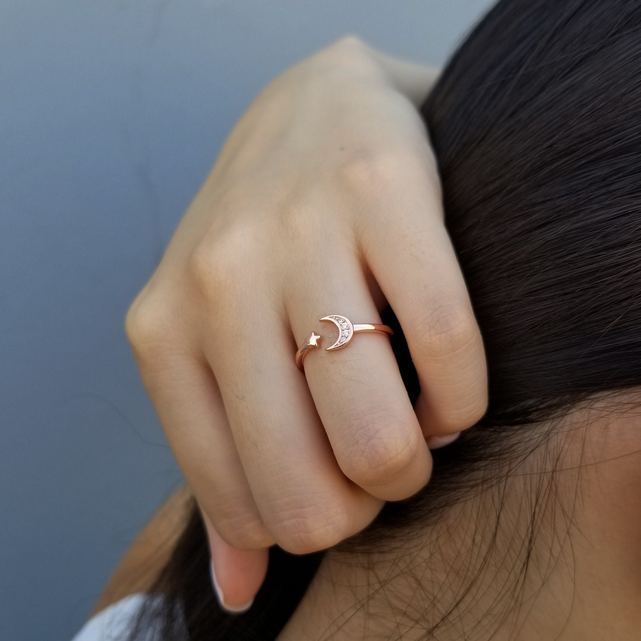 Moon Ring Star Ring Rose Gold Ring Dainty Gold Ring Silver