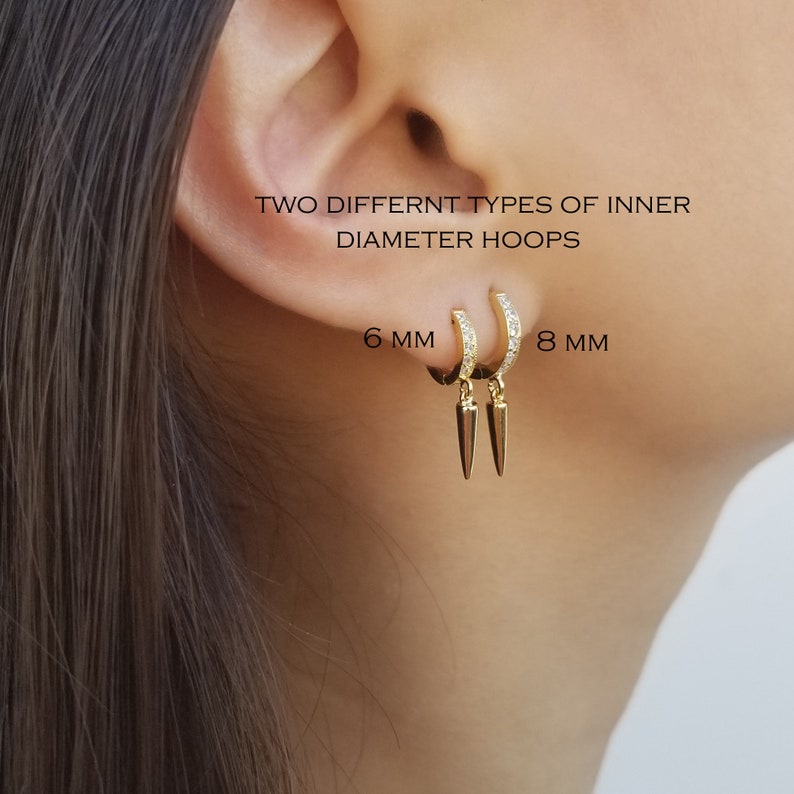 Spike Earrings, Small Huggie Hoop Earrings, Cubic Hoop Earrings, Tiny Gold Hoop Earrings, Spike Cubic Earrings, Dainty Hoops, ALEXA EARRINGS image 3