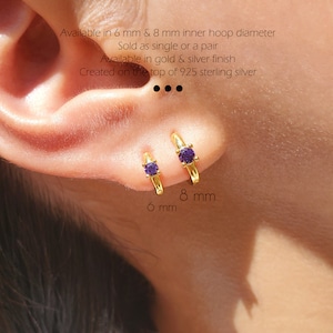 Birthstone Earrings, Tiny Huggie Earrings, Cz Hoop Earrings, Dainty Earrings, Minimalist Earrings, INGRID EARRINGS image 2