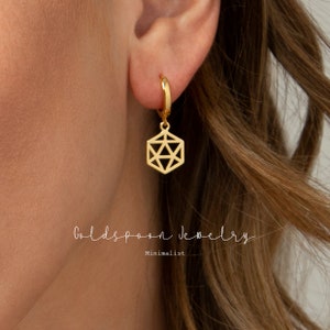 Hexagon Earrings - Gold Dangle Earrings - Hexagon Drop Hoops - Statement Earrings - Geometric Earrings - Everyday Earrings -MINERVA EARRINGS