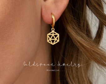 Hexagon Earrings - Gold Dangle Earrings - Hexagon Drop Hoops - Statement Earrings - Geometric Earrings - Everyday Earrings -MINERVA EARRINGS