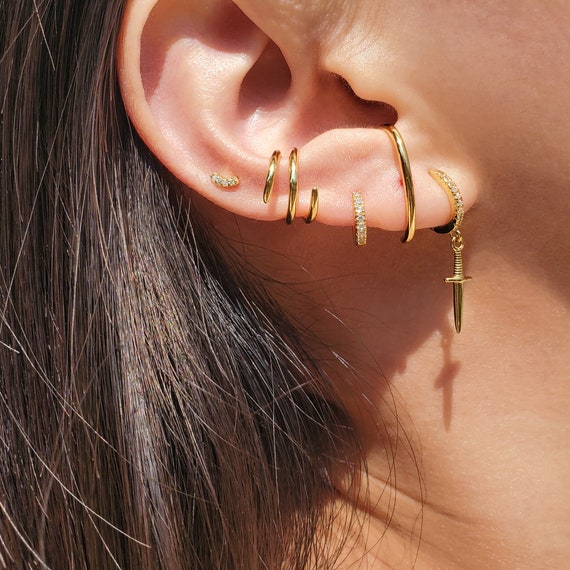 Sword Earrings Dagger Earrings Dangle Earrings Tiny Huggie