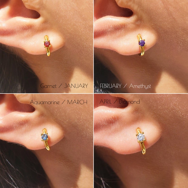 Birthstone Earrings, Tiny Huggie Earrings, Cz Hoop Earrings, Dainty Earrings, Minimalist Earrings, INGRID EARRINGS image 3