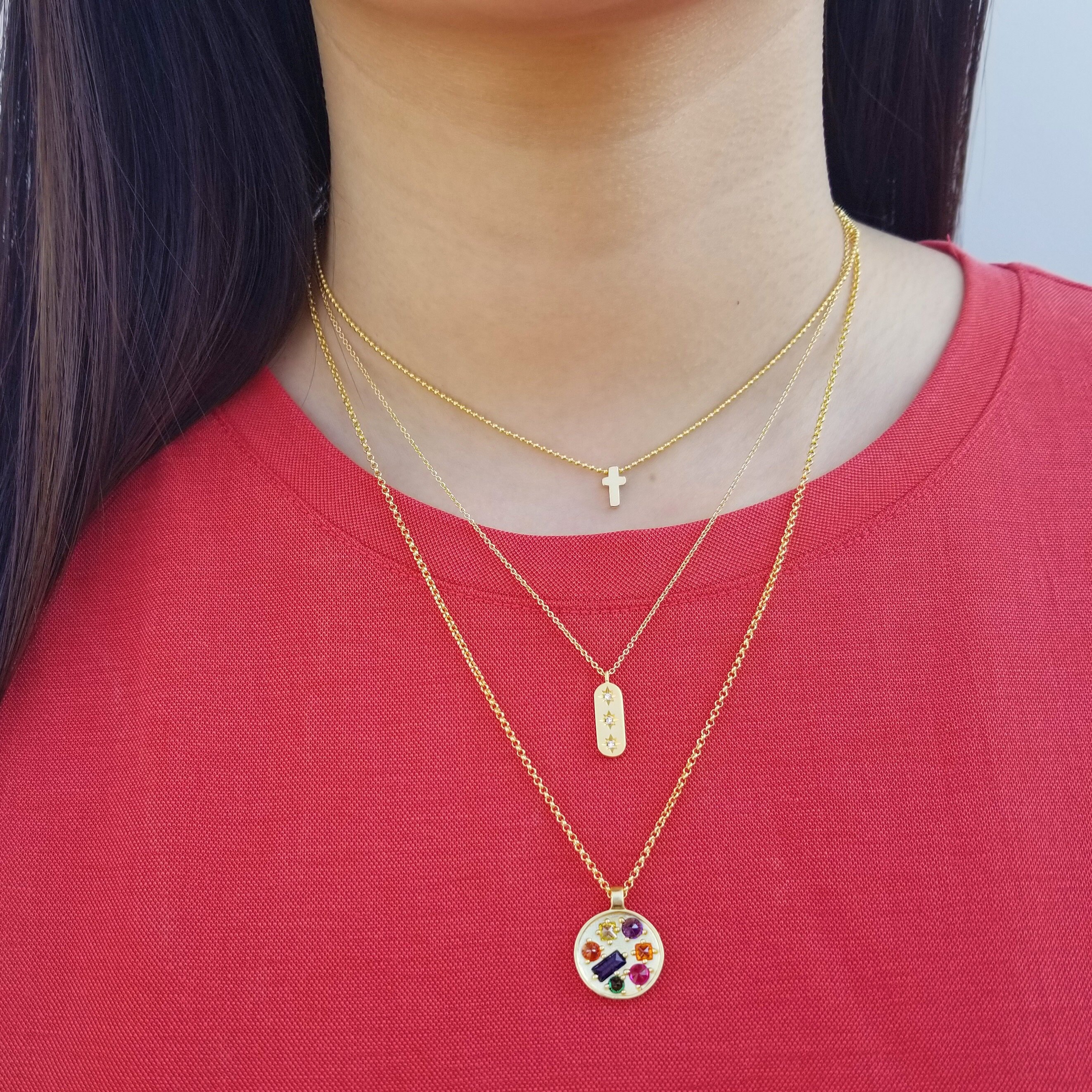 Tiny Pendant Necklace Gold Simple Necklace Dainty Matte Gold Etsy