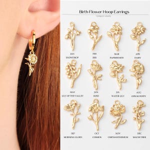 Birth flower earrings - Floral earrings - Petal earrings - Everyday earrings - Gold dangle earrings - Hoop earrings with charm-LUNA EARRINGS