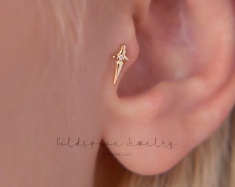 Labret con rosca interna en forma de espada de 18G/16G - Aretes de espada - Perno para cartílago - Perno para trago - Perno para caracola - Perno para labio con parte posterior plana - ARETES MAE
