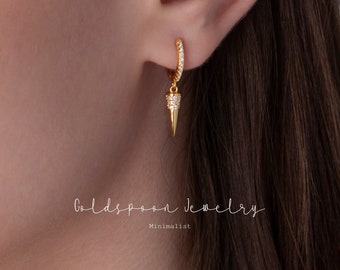 Spike earrings - Gold hoop earrings - Dangle earrings - Spike huggie earrings - Everyday earrings - Edgy earrings - ALEXIS EARRINGS