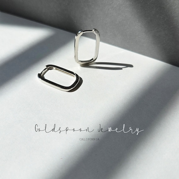 Silver Earrings - Rectangle Hoop Earrings - Silver Hoops - Rectangle Earrings, Simple Earrings - Geometric Hoops - TALLIN EARRINGS