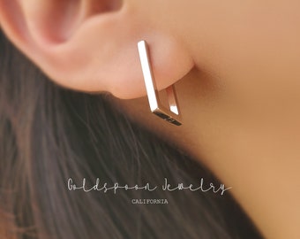 Silver rectangle earrings - Minimalist jewelry - Geometric hoops - Gift for her - JELINA EARRINGS