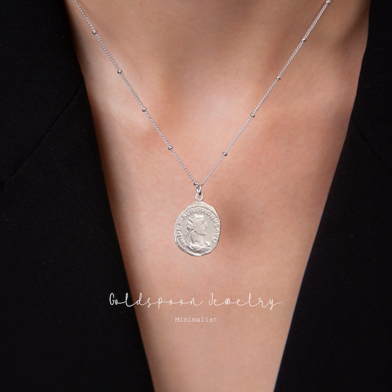 Medallion Necklace - Pendant Necklace - Coin Necklace - Silver Necklace - Everyday Necklace - Vintage looking Necklace - HADLEIGH NECKLACE