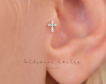18G/16G internally threaded labret - Cross earrings - Cartilage stud - Tragus stud - Conch stud - Flat back labret stud - JENESIS EARRINGS