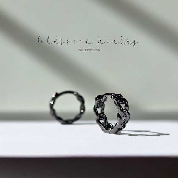 Chain earrings - Chain huggie earrings - Black huggie earrings - Silver huggie hoops - Statement earrings - Dainty earrings - Chain hoops