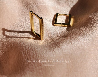 Rectangle Earrings - Rectangle Hoop Earrings - Geometric Earrings - Everyday Earrings - Bar Earrings - Gold Hoops - JELINA EARRINGS