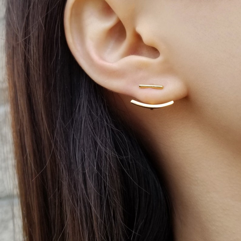 Ear Jacket Bar Ear Jackets Minimalist Earrings Gold Ear Etsy