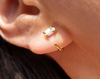 Open Hoop Earrings, Opal Earrings, Opal Hoop Earrings, Moonstone Earrings, Dainty Earrings, Trendy Earrings, BELEN EARRINGS
