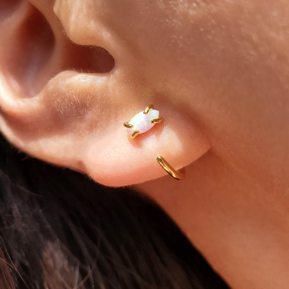 Open Hoop Earrings, Opal Earrings, Opal Hoop Earrings, Moonstone Earrings, Dainty Earrings, Trendy Earrings, BELEN EARRINGS