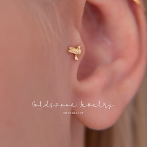 18G/16G internally threaded labret - Bird earrings - Cartilage stud - Tragus stud - Helix stud - Flat back labret stud - RORY EARRINGS