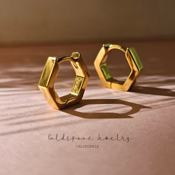 Hexagon Earrings - Hexagon Huggie Earrings - Tiny Huggie Earrings - Hexagon Hoop Earrings - Gold Huggie Earrings - VICTORIA EARRINGS