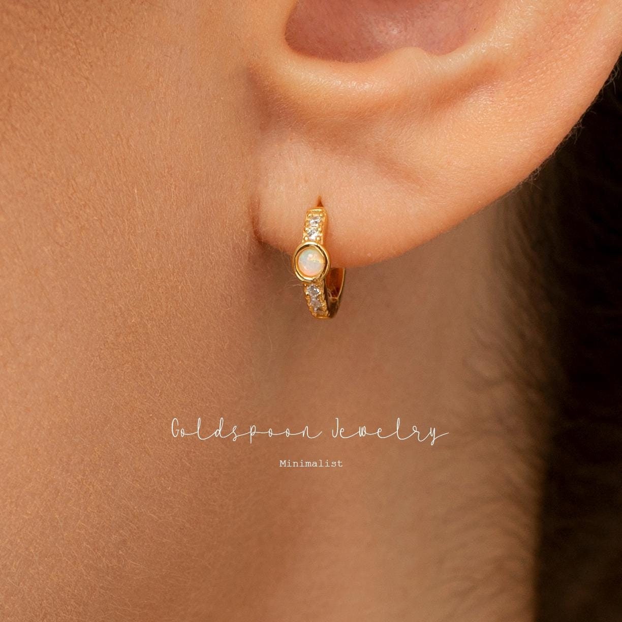 Opal Earrings - Opal Huggies - Tiny Earrings - Everyday Earrings - Conch hoops - Wedding Earrings - Feminine Earrings - SHANNON EARRINGS
