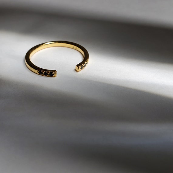 Onyx Ring Open Ring Gold Band Ring Stacking Ring Stackable Etsy