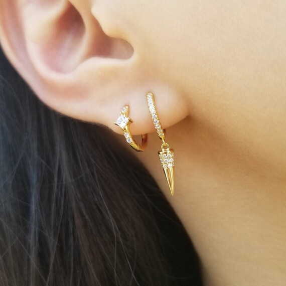 Buy Spike Charm Huggie Hoop Earrings Sterling Silver Spike Earring Tiny  Hoop Earrings Dangle Earrings Bridesmaid Gift Gift for Her Online in India  - Etsy