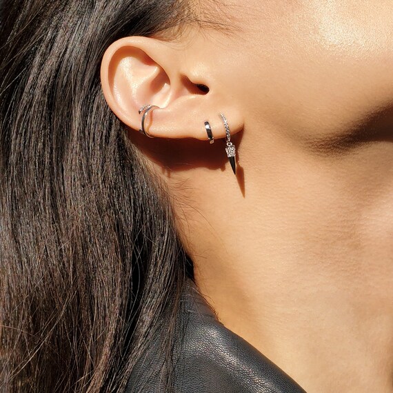 Spike Drop Hoops Spike Huggies Gold Spike Earrings Gold Huggie