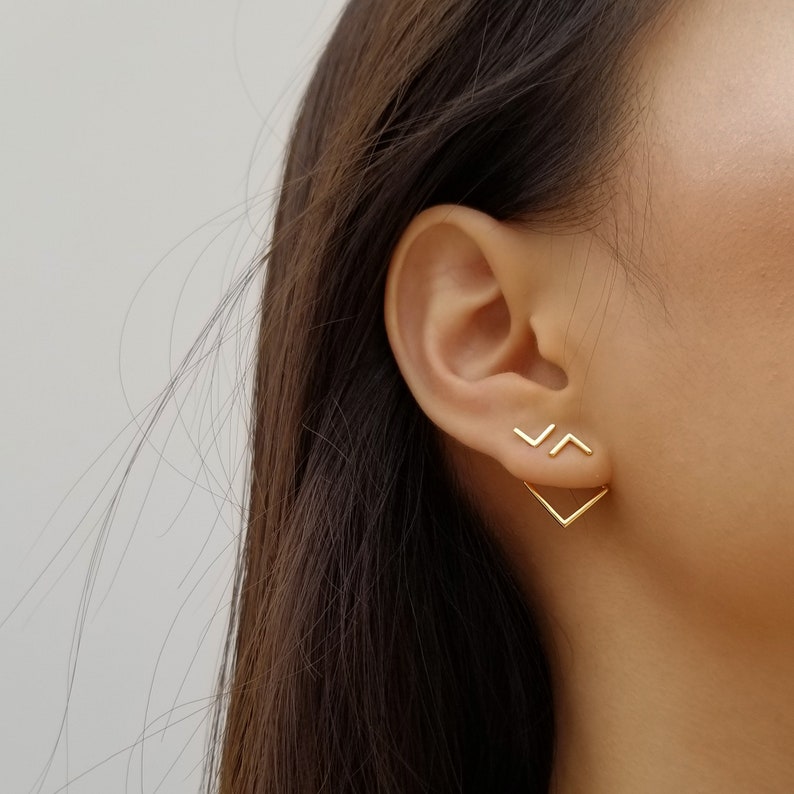 Ear Jacket Ear Jacket Earrings Geometric Ear Jacket Square Ear Jackets Gold Ear Jackets Front and Back Earrings TINA EAR JACKETS image 6