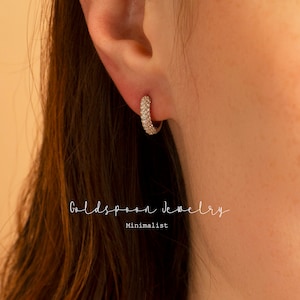 Pave Hoop Ohrringe - Pave Ohrringe - Silber Huggie Ohrringe - Zierliche Ohrringe - Zierliche Huggie Ohrringe - Minimalistische Ohrringe - ARIA OHRSTECKER