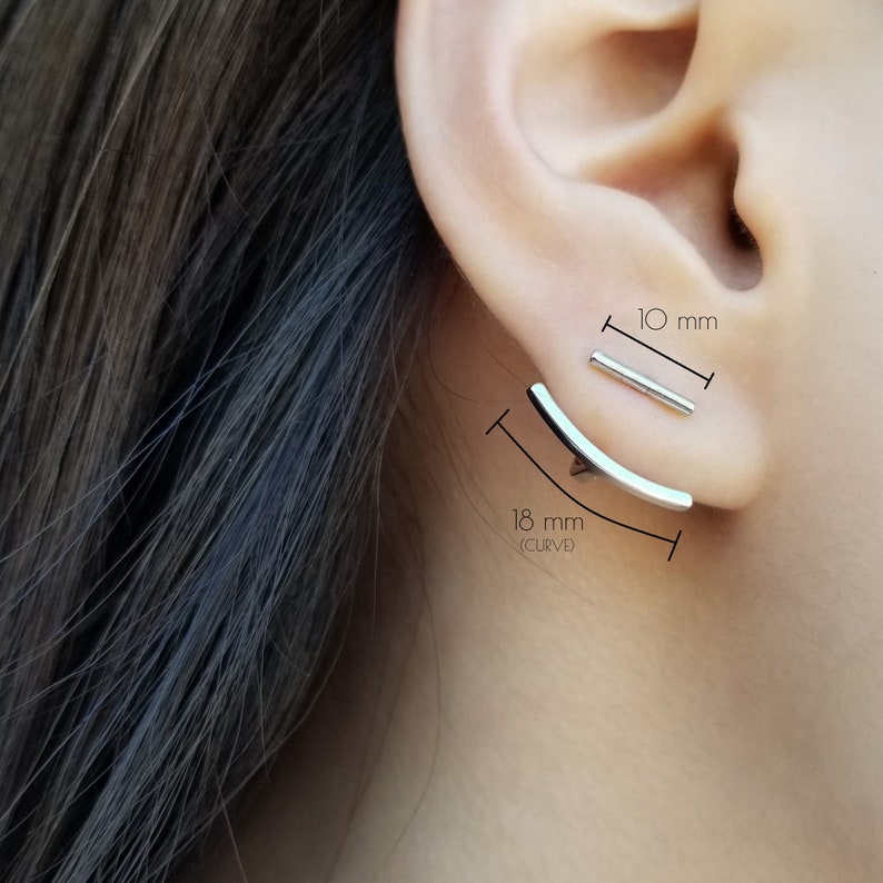 Ear Jacket, Bar Ear Jackets, Minimalist Earrings, Gold Ear Jackets, Silver Ear Jackets, Simple Ear Jackets, ALICIA EAR JACKETS image 3