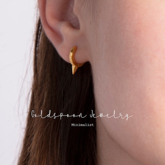 Spike Earrings - Tiny Hoop Earrings - Edgy Earrings - Minimalist Earrings - Gold Huggie Hoops - Everyday Earrings - RACHEL EARRINGS
