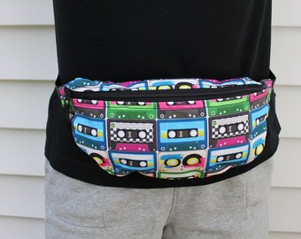 Cassettes Fanny Pack, 1980s, 1990s, Retro, Tapes, Throwback, Travel Purse, Neon Colors, Gift for Mom/Sister/Friend