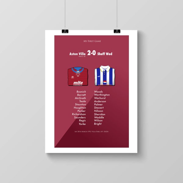 Mein erstes Spiel personalisierter Druck | Aston Villa | Drucken | Wandkunst | Poster | AVFC | DIN A4 | UTV | Jahrgang