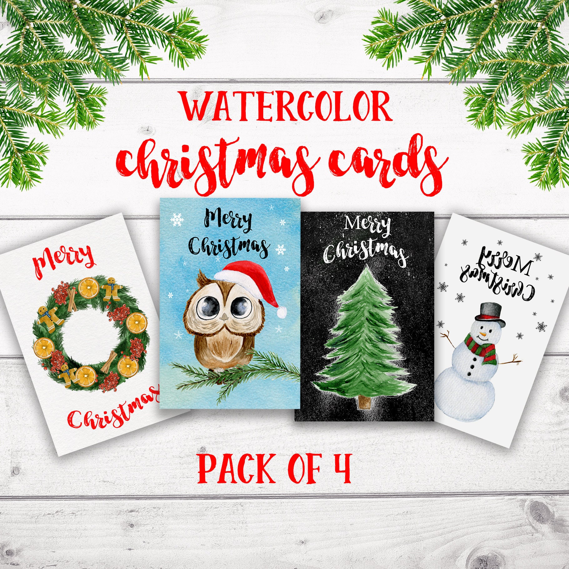 Download Printable Art Christmas Card Printable Merry Christmas Greeting Card Christmas Wreath Holiday Card Digital Print Download