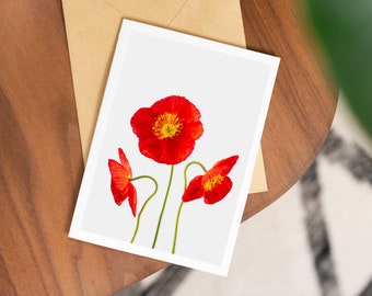 Red Poppies Flower Single Card : Minimalist Plant Photo Print / Plant Cards / Art Print / Nature Art / Stationery / Single Card