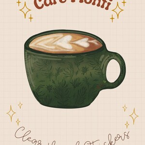 Gezellige latte-artmok handgetekende vinylsticker 2'' heldere achtergrond