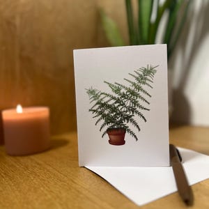 Cartes de voeux vierges peintes à la main sur le thème des plantes fougères en pot