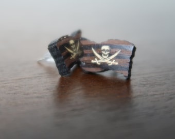 Earrings: Pirate Flag Wood Inlay Studs