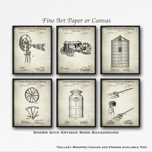 Farmhouse Set of 6 Patent Prints - Retro Farm Poster Set - Farming Inventions - Farmer Gift - Country Kitchen Wall Art - Western Wall Decor