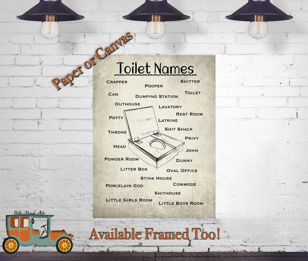 TOILET NAMES Bathroom Novelty Print Unique Bathroom Wall Etsy