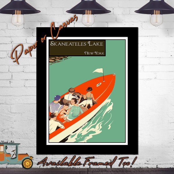 Skaneateles Lake New York Custom Retro Lake Poster - Vintage Boating Poster - Retro Lake Art Print - Lake House Decor - Boat Owner Gift