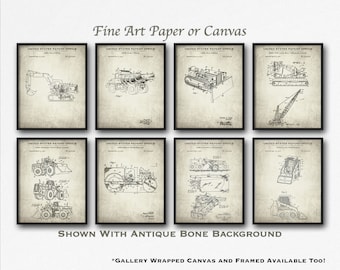 Heavy Equipment Set of 8 Patent Art Prints - Construction Vehicles Poster Set - Construction Inventions - Toddler Room Decor - Wall Art
