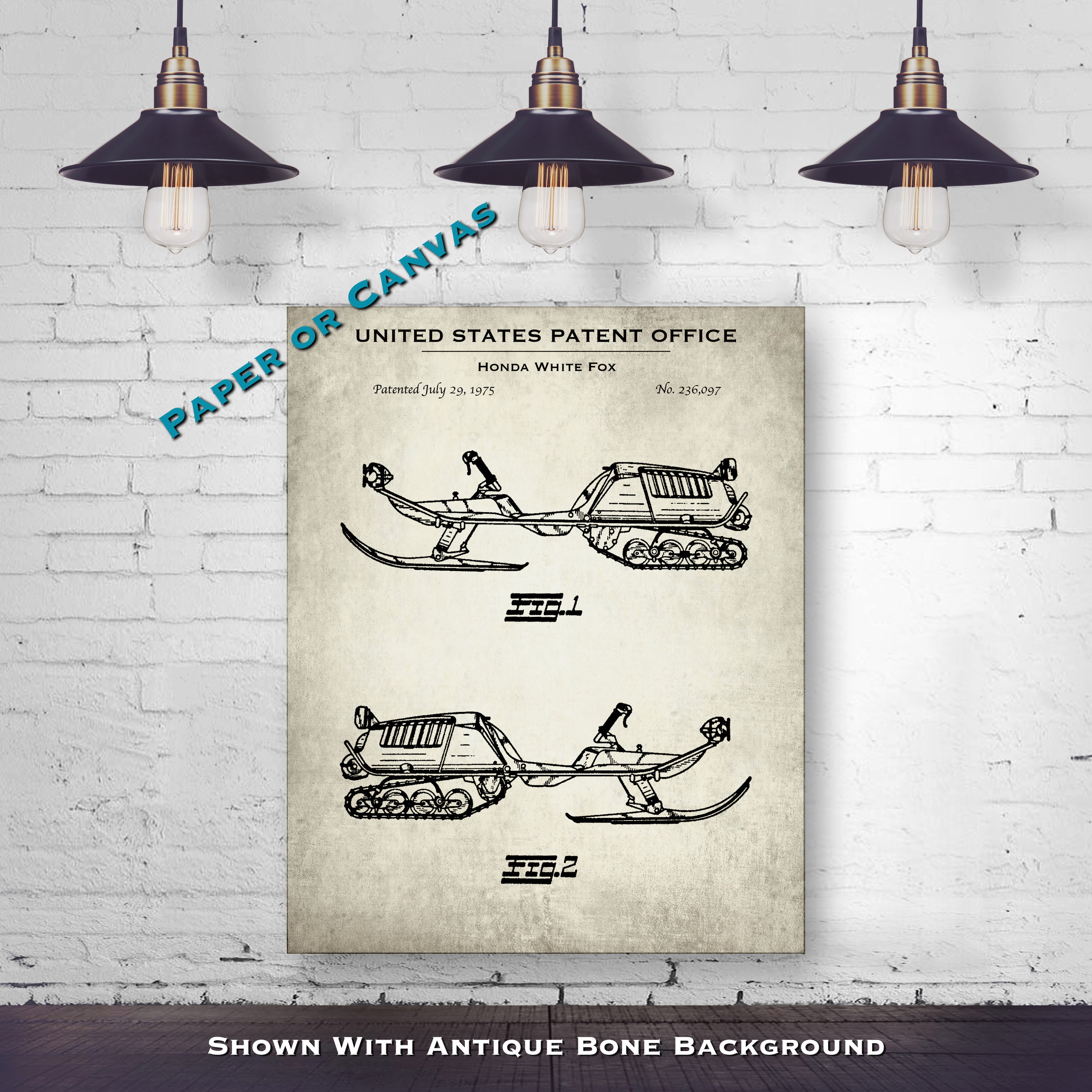1973 Honda White Fox Snowmobile Patent Art Print Vintage Etsy