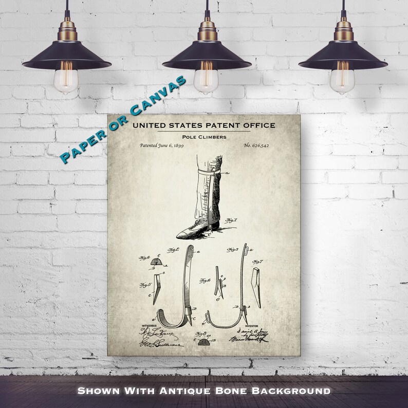 Lumberjack Gift Retro Telephone Company Wall Decor 1899 Pole Climbers Patent Print Retro Pole Climbing Spikes Poster Lineman Gift