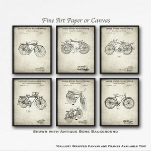 Vintage Bicycle Set of 6 Patent Art Prints - Retro Bicycle Posters - Bicycle Inventions - Cycling Gift - Bicycle History - Bicycle Drawings