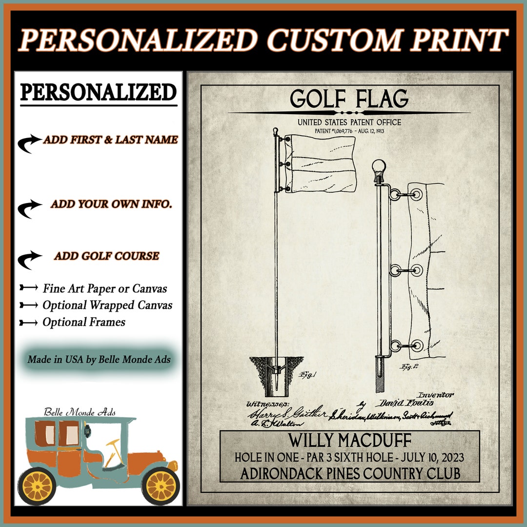 Personalized Golf Flag Patent Print Customized Golfer Gift Etsy