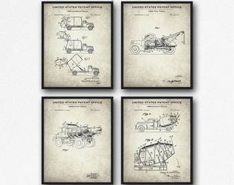 Vintage Truck Set of 4 Patent Prints - Truck Poster Set - Truck Inventions - Toddler Room Decor - Garage Decor - Workshop Wall Art