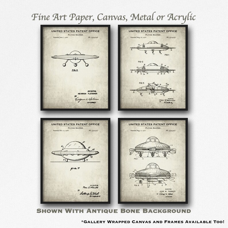 Flying Saucer Set of 4 Patent Art Prints Space Exploration Etsy