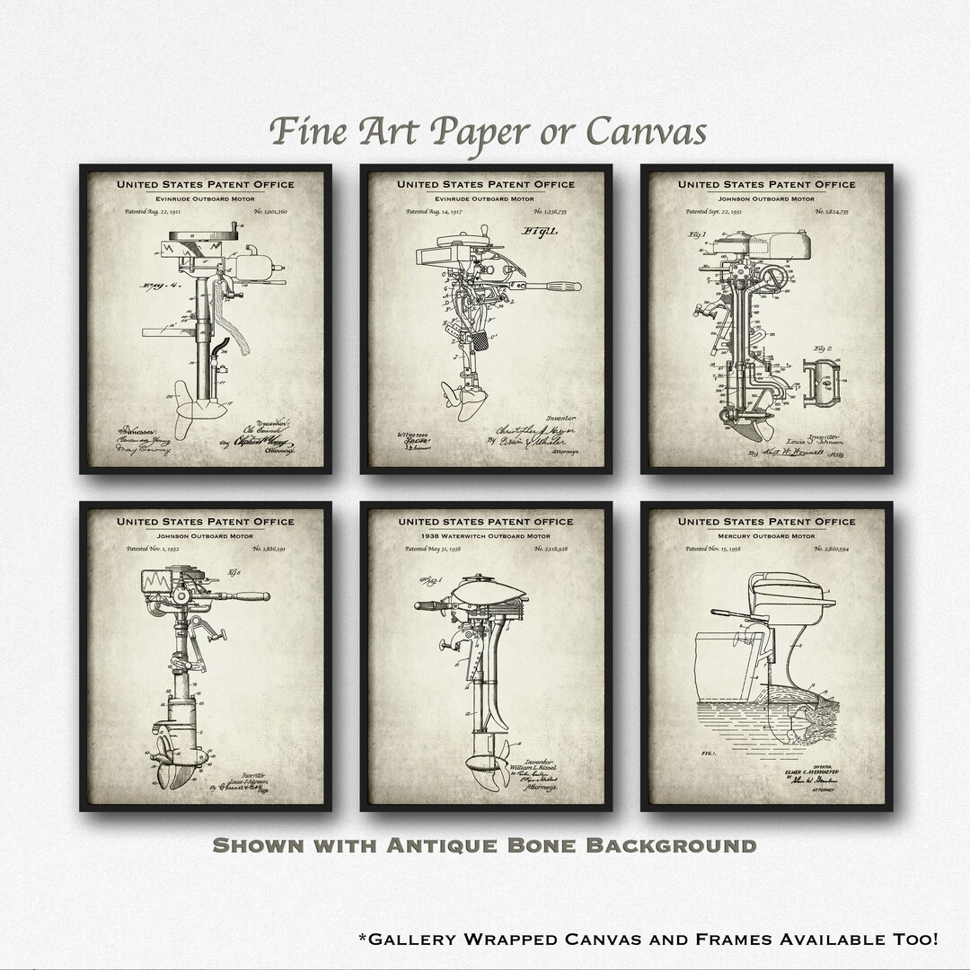 Retro Boat Motors Set of 6 Patent Art Prints Nautical Poster - Etsy
